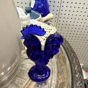 Elegant Cobalt Glass Rooster Sculpture